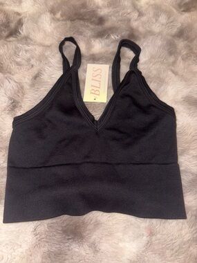 Bliss Black Ribbed V-Neck Crop Bralette